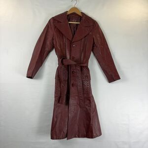 K & H Women's Deep Red Leather Trench Coat